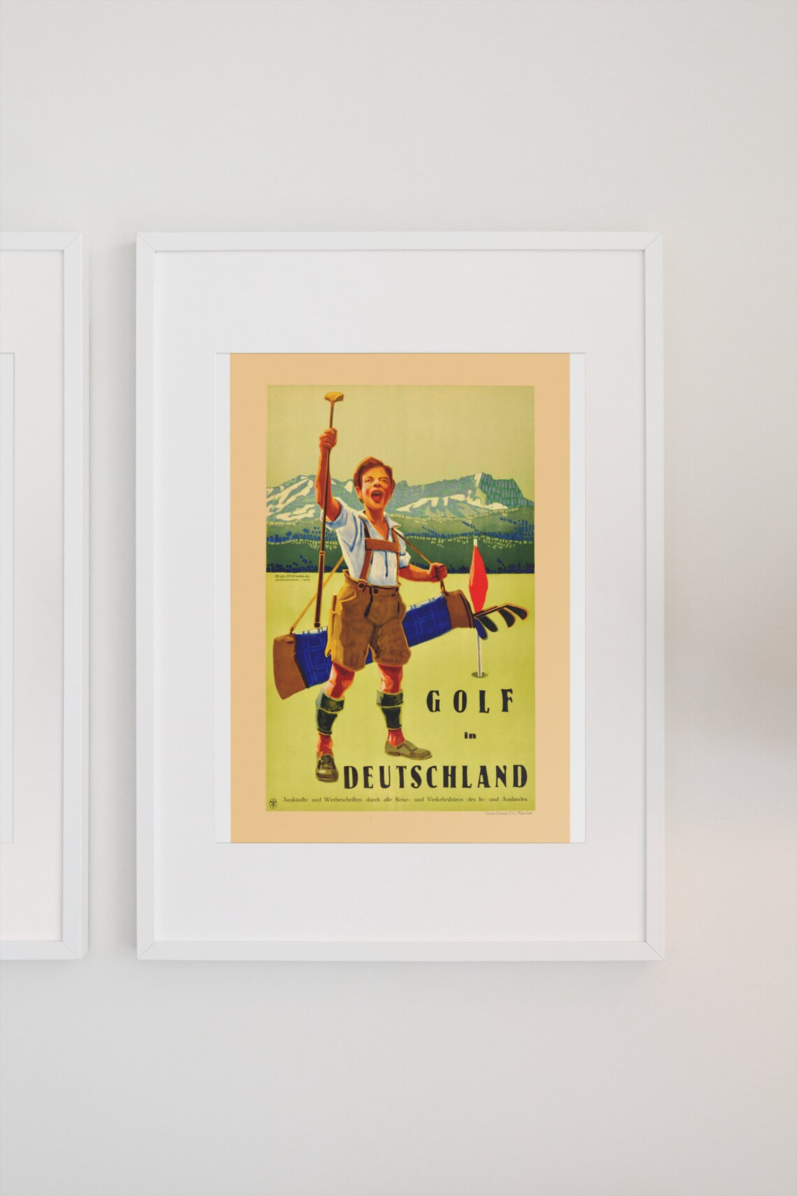 Golf In Deutschland Alps Bavarian Caddie Vintage Travel Poster - Image 3