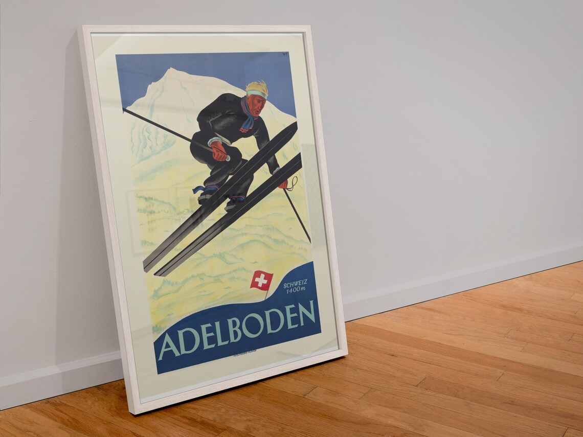 Adelboden Switzerland 1400m Ski Jumper Vintage Travel Poster - Image 4