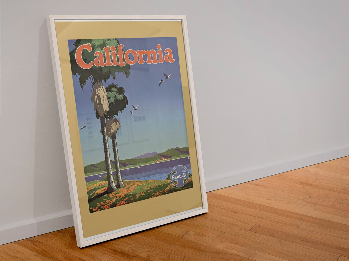 California Santa Fe Railroad Vintage Palm Beach Travel Poster - Image 4