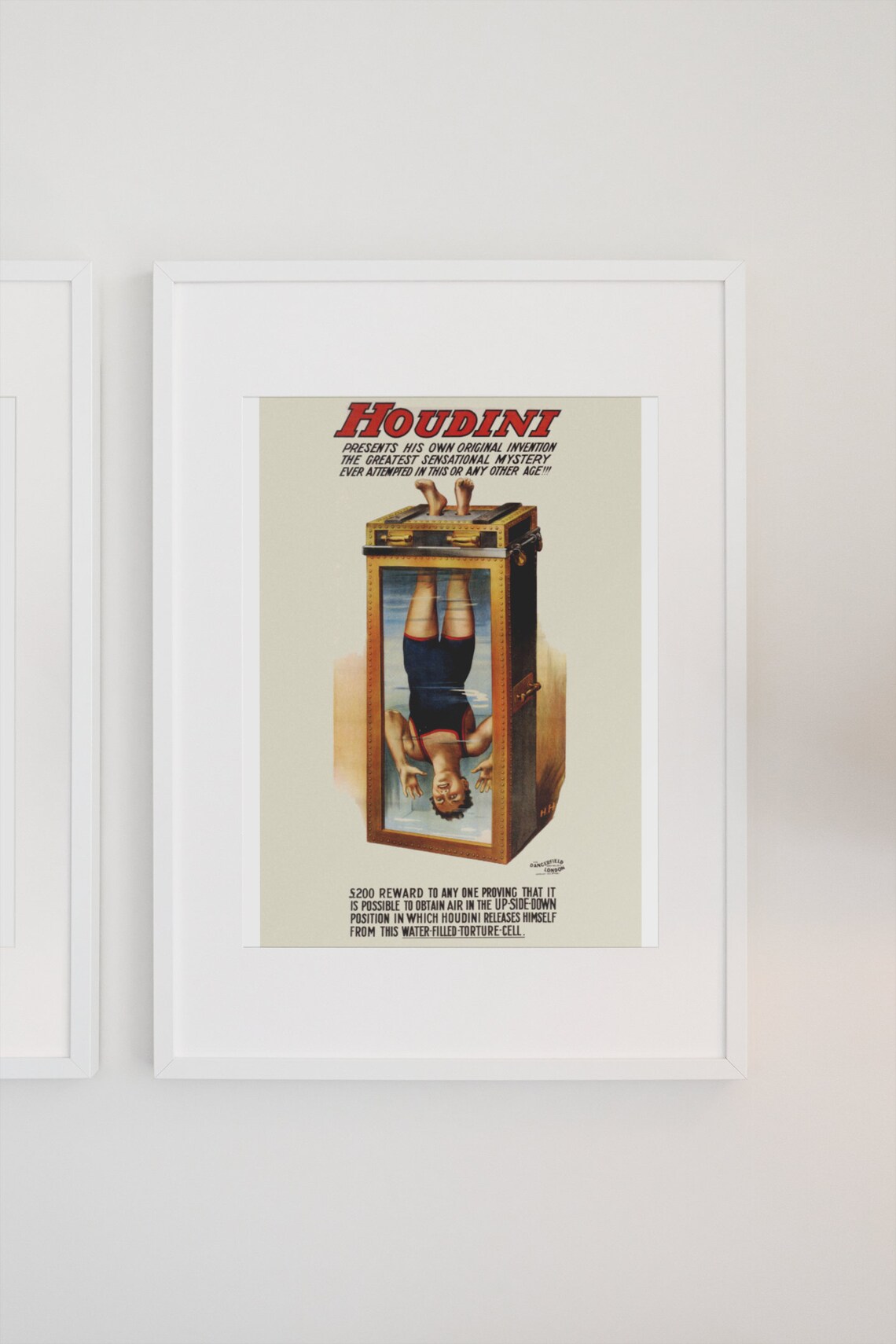 Harry Houdini Water Torture Cell 1912 Vintage Magic Show Poster - Image 3