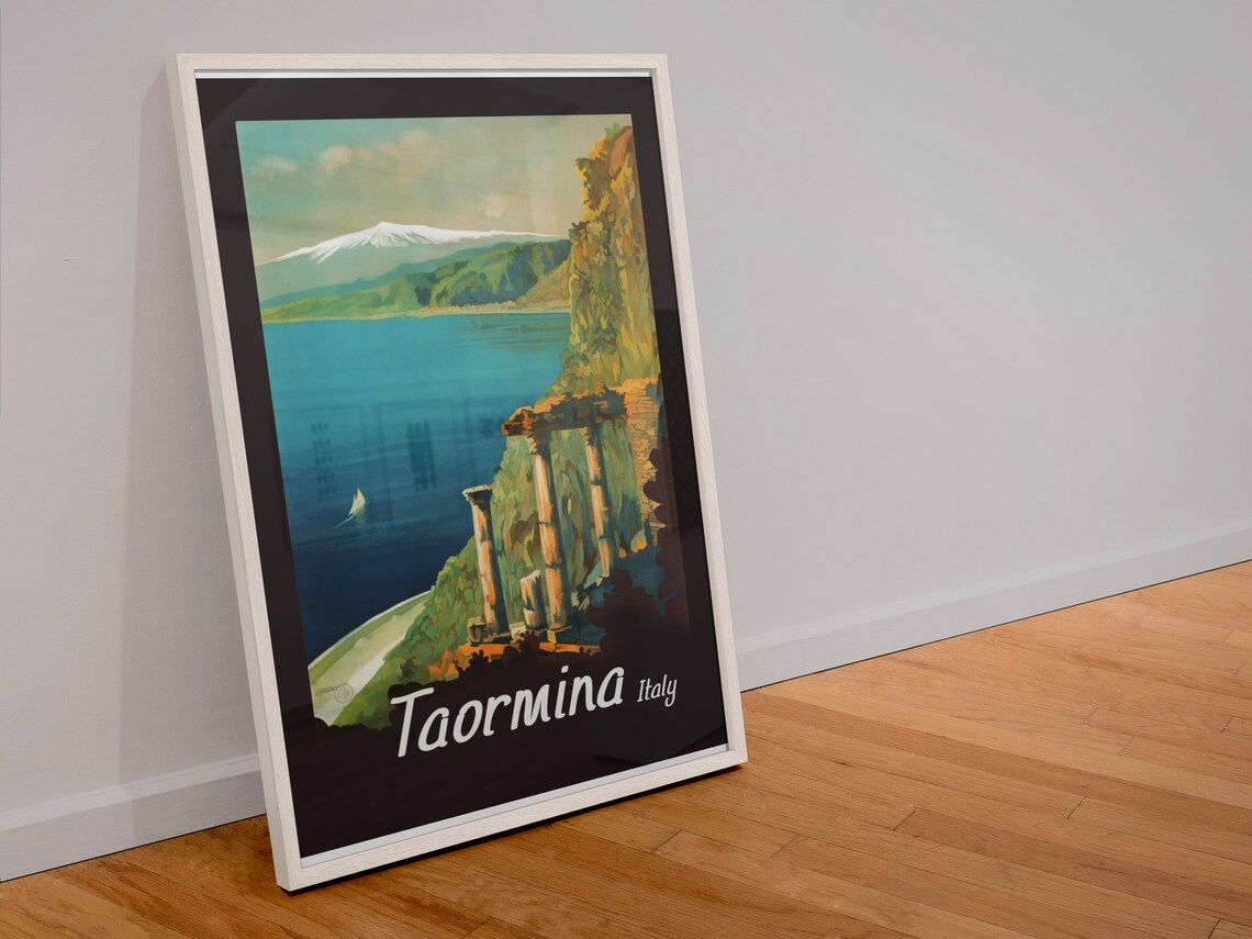 Taormina Italy Greek Theatre Ruins and Mount Etna Travel Poster - Image 4