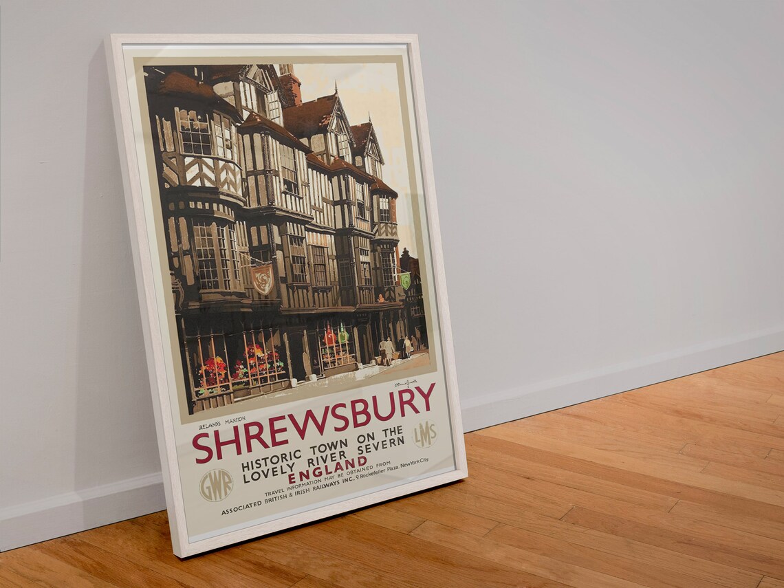 Shrewsbury Historic Town River Severn England Tudor Travel Poster - Image 4
