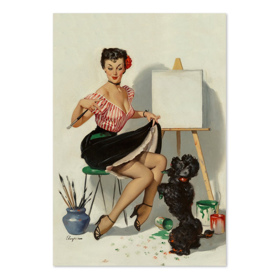 Gil Elvgren Artist Girl Poodle Vintage Pin Up Painting Studio Poster