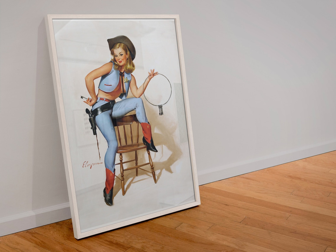 Gil Elvgren A Key Situation Cowgirl Sheriff Jail Keys Pin-Up Poster - Image 4