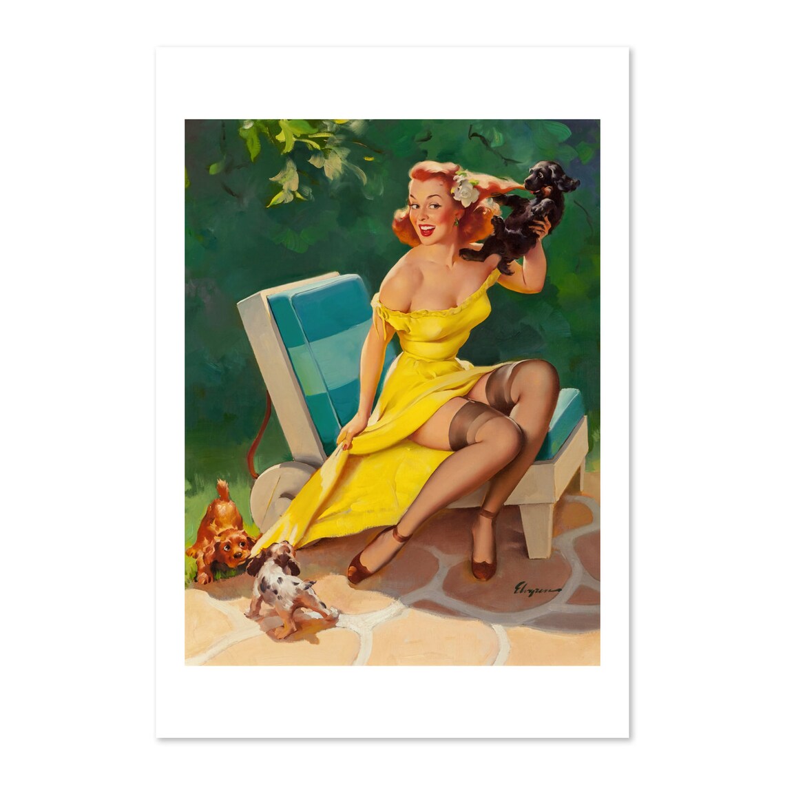 Gil Elvgren Hold Everything Puppy Dogs 1962 Retro Pinup Poster