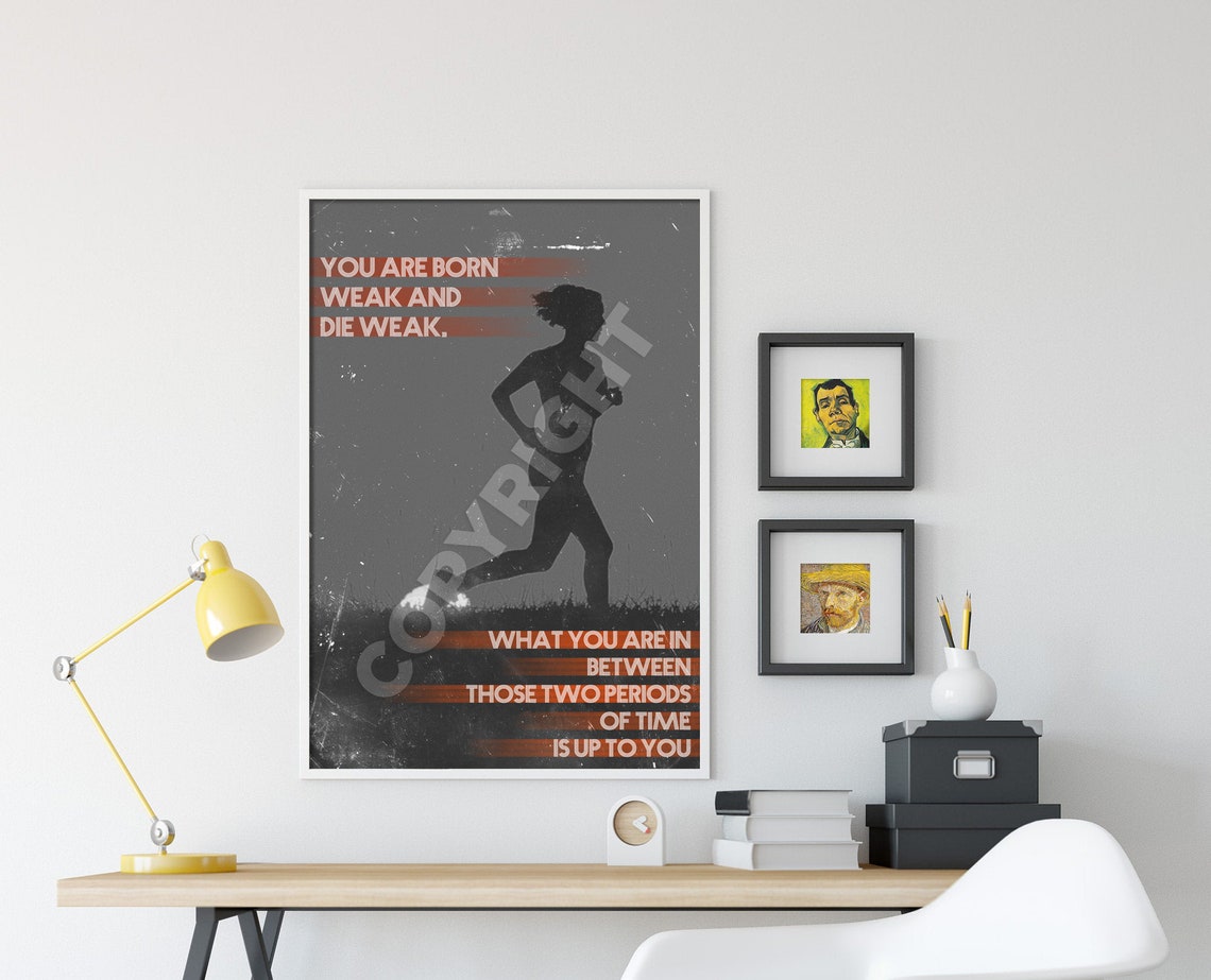 You Are Born Weak Running Quote Runner Silhouette Motivation Poster - Image 4
