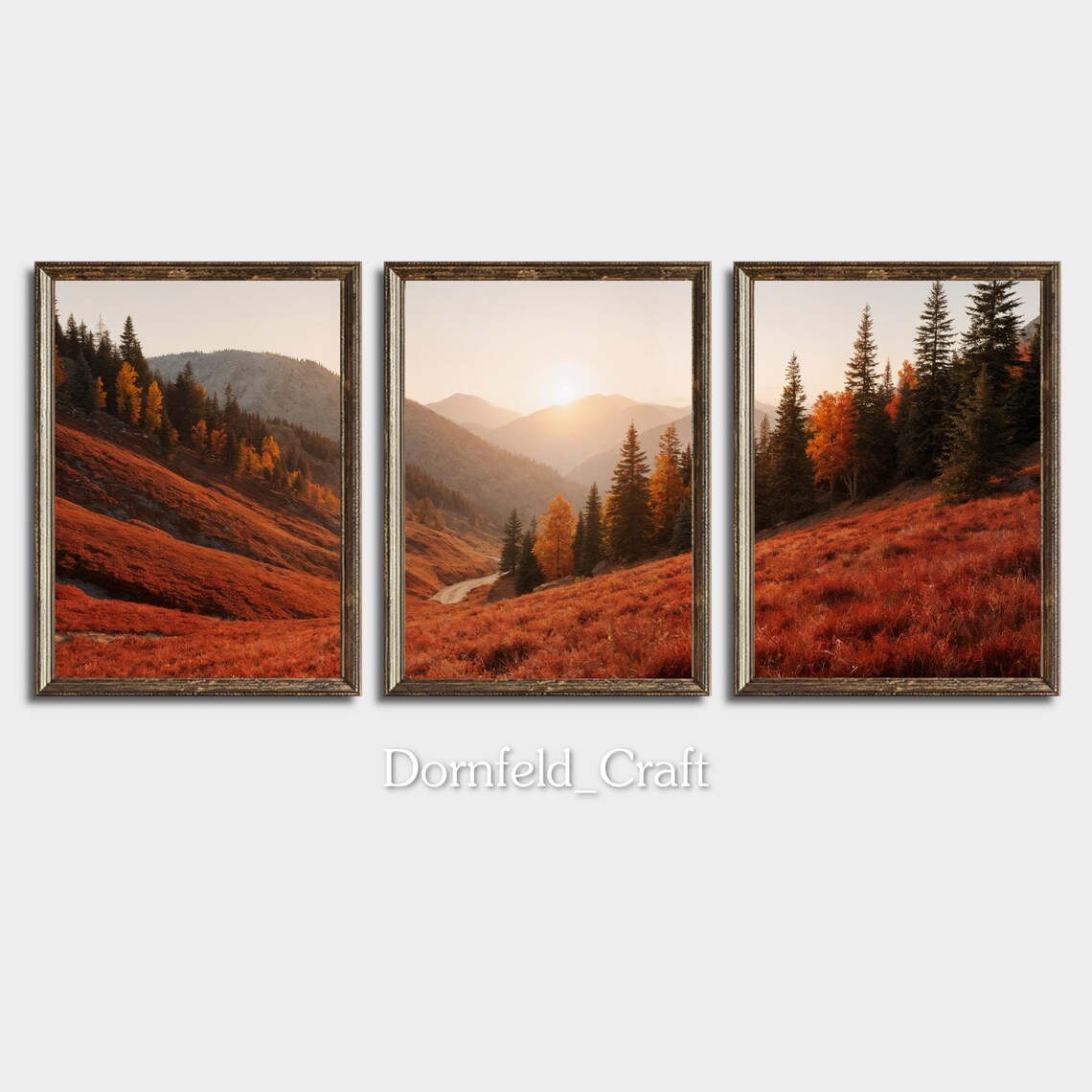 Autumn Mountain Valley Panorama Poster, Landscape Art