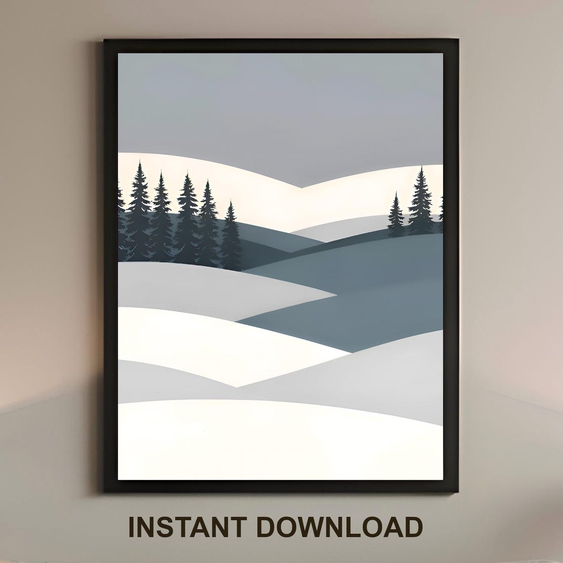 Serene Minimal Winter Hills Pine Forest Gray Abstract Poster