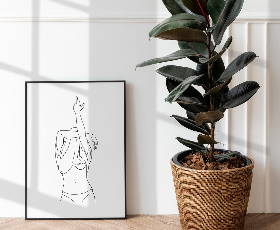 Middle Finger Line Art Wall Print Poster Woman Rude Fun Minimalistic Black And White Wall Home Decor Modern Art - Image 3