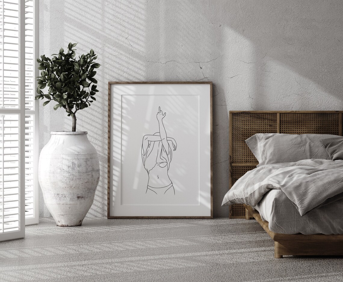 Woman Giving Middle Finger Minimalist Line Art Attitude Poster