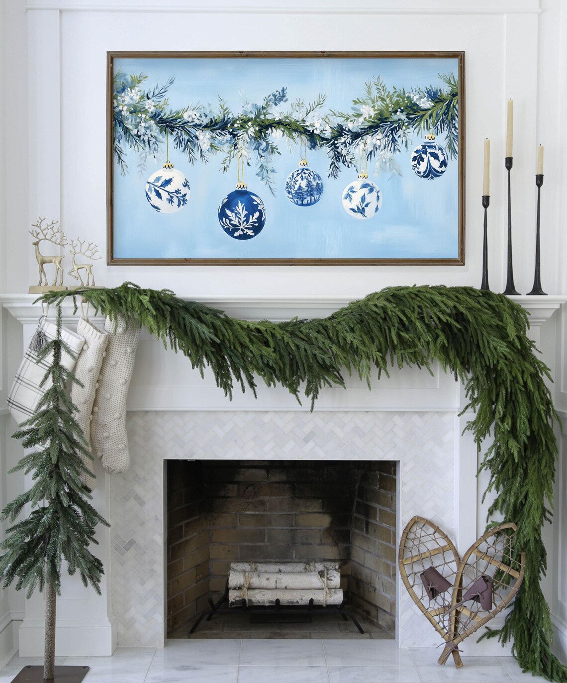 Blue Chinoiserie Christmas Ornaments Garland Art Print - Image 3