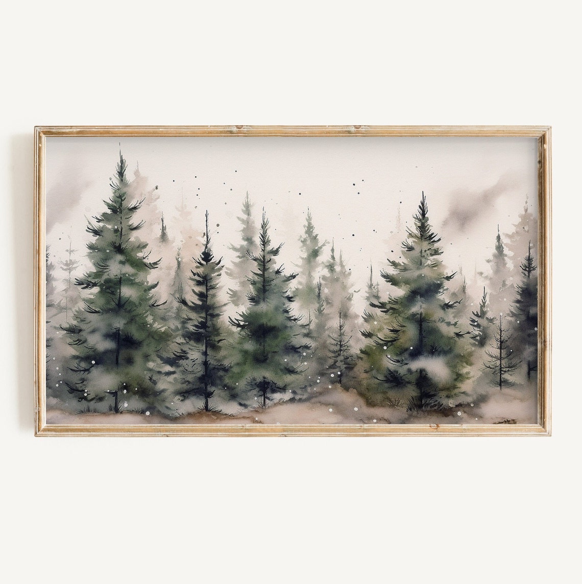 Misty Watercolor Pine Forest Neutral Tones Winter Scene Wall Art