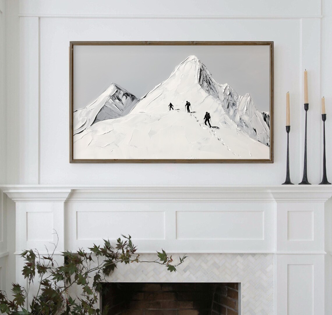 Minimalist Snowy Mountain Climbers Neutral Gray Tones Art Poster - Image 3