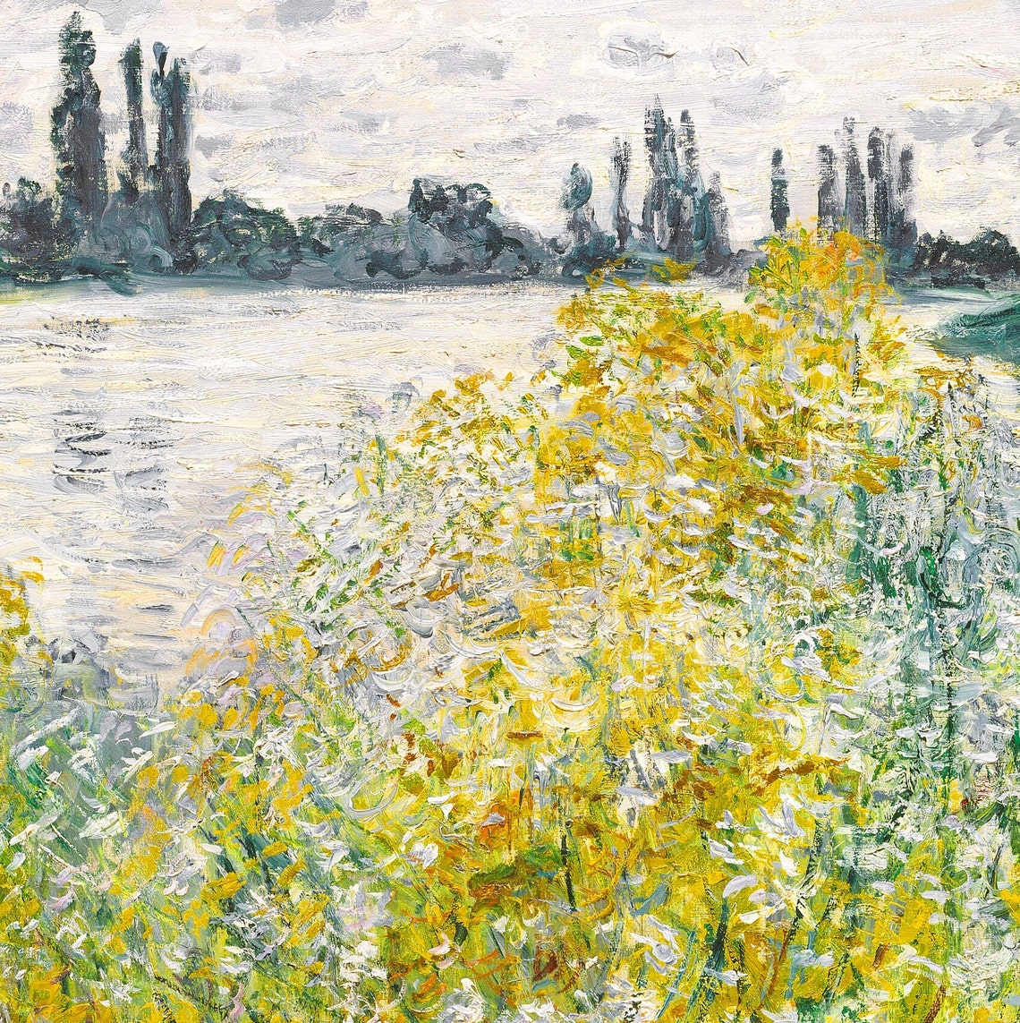 Vintage Wildflower Lake Landscape Yellow Blooms Impressionist Poster - Image 3