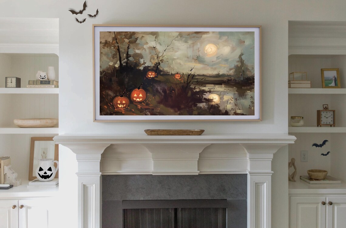 Jack O Lantern Halloween Spooky Night Landscape Art Print - Image 3