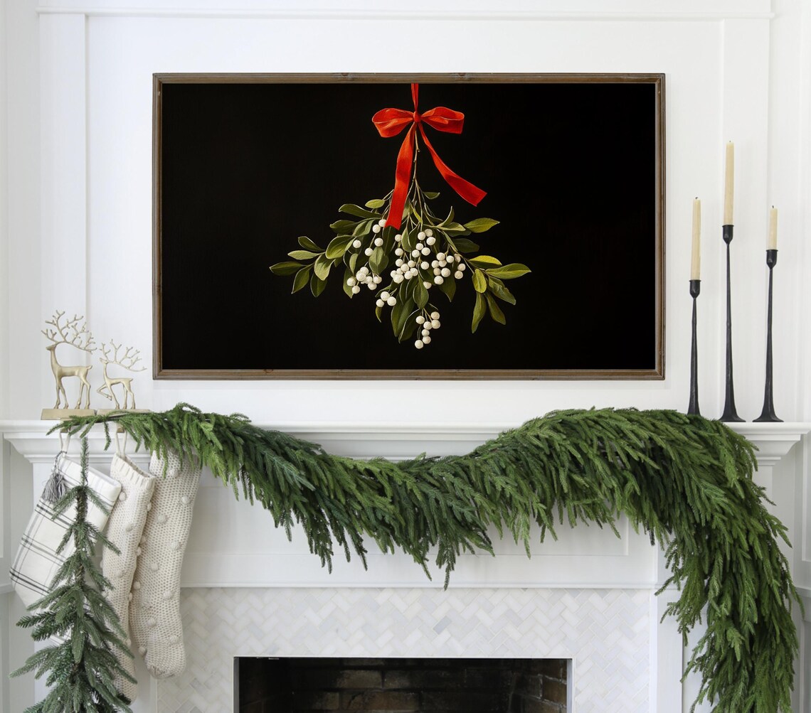 Christmas Frame Tv Art Moody Dark Botanical Holiday Mistletoe - Image 3