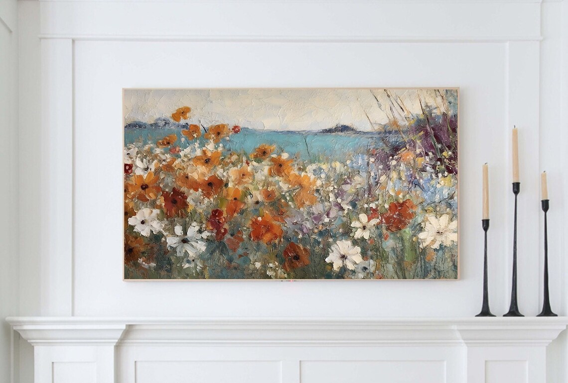 Spring Vintage Coastal Floral Landscape Art Print - Image 4