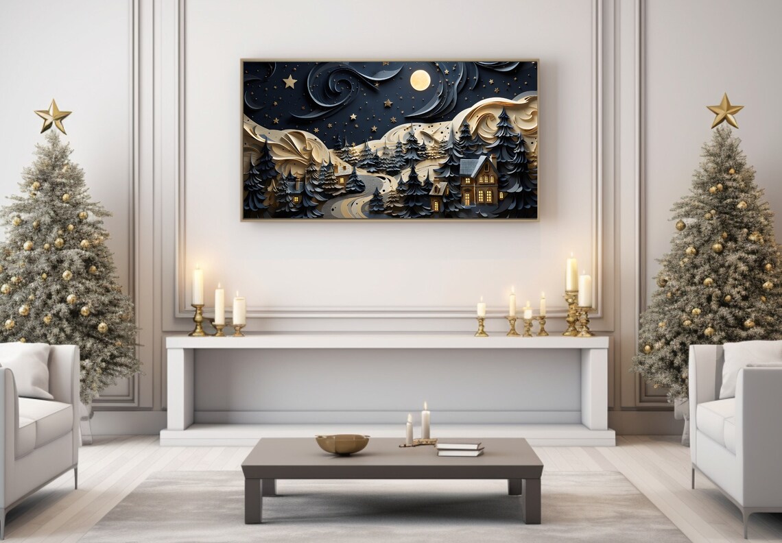 Christmas Village Holiday Houses Winter Art Print - Image 2