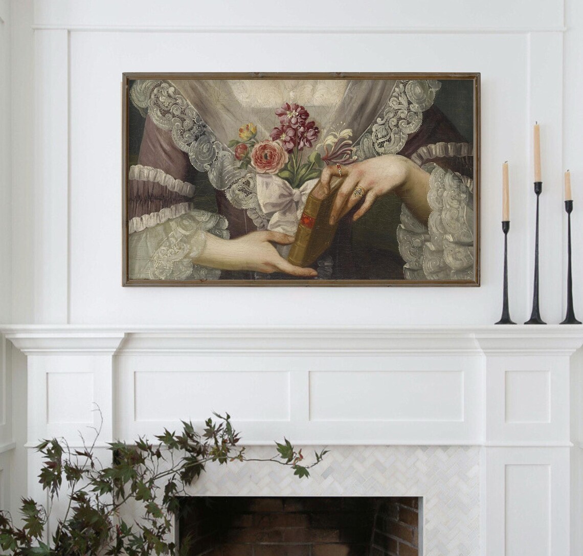 Vintage Hands Holding Book With Flowers Lace Romance Novel Art Print - Image 5