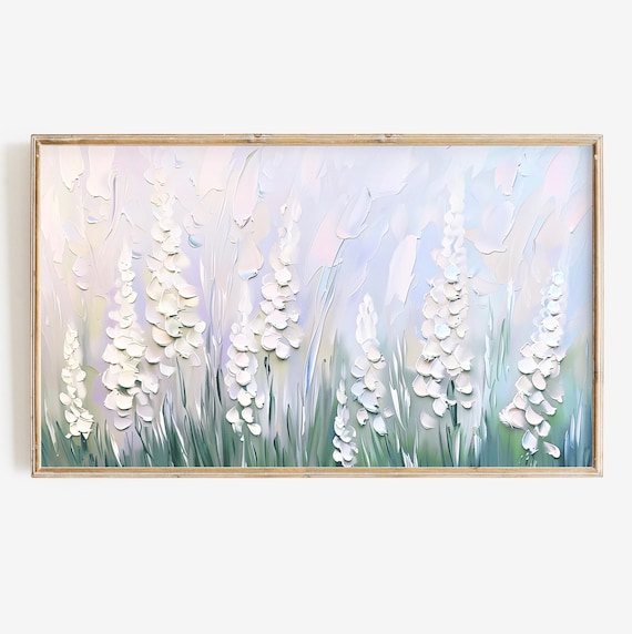 Textured White Wildflower Impasto Pastel Spring Garden Meadow Wall Art