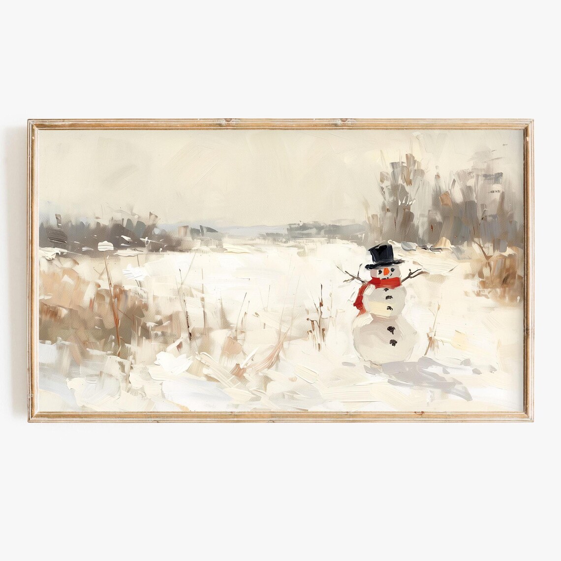 Minimalist Snowman Neutral Beige Winter Field Vintage Style Poster