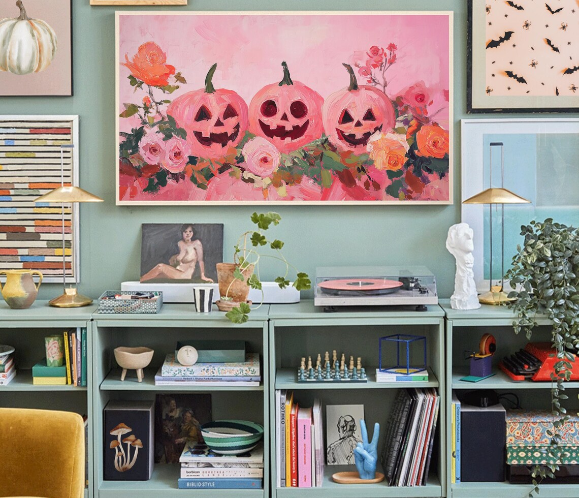 Halloween Pink Pumpkins Cute Floral Art Print - Image 2