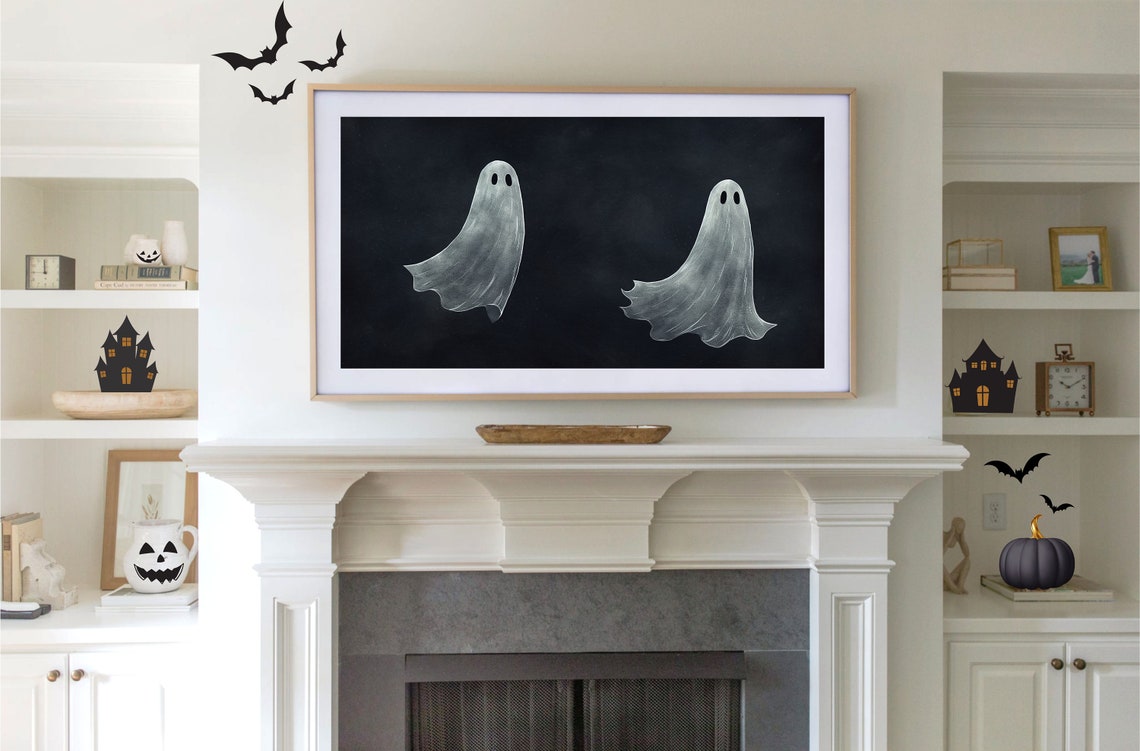 Halloween Frame Tv Art Ghost Minimalist Tv Art File Cute Ghosts Black And White Instant - Image 2