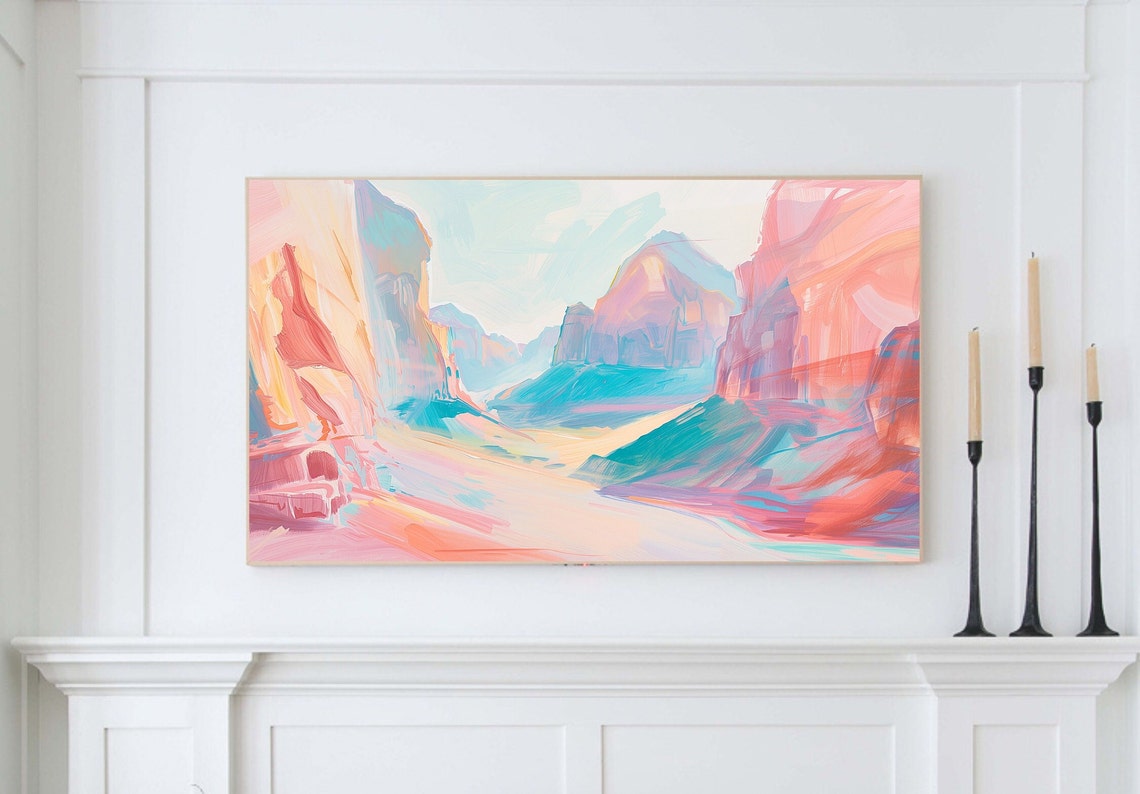Colorful Western Desert Canyon Pastel Coral Cliff Landscape Poster - Image 4