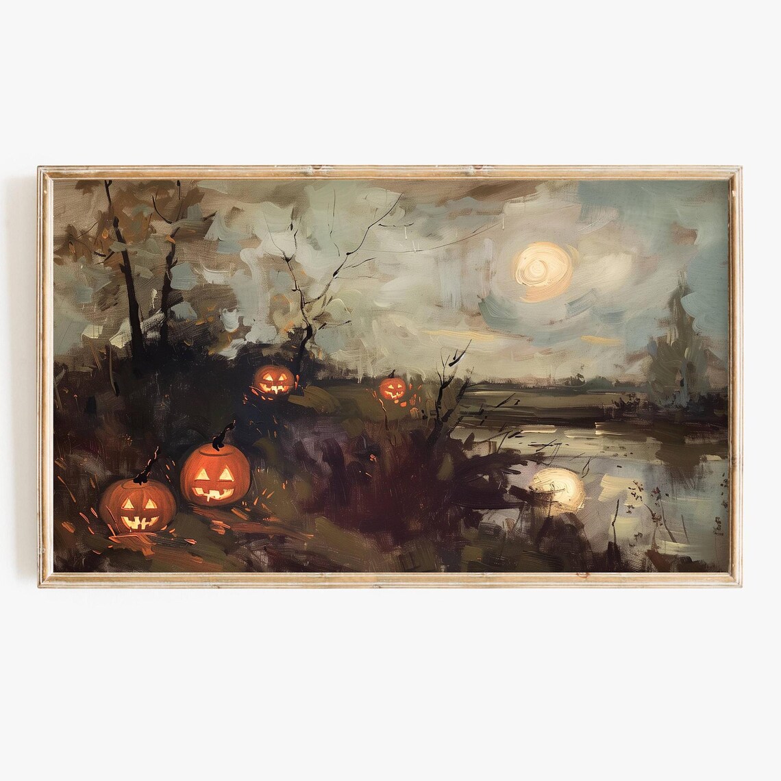 Jack O Lantern Halloween Spooky Night Landscape Art Print