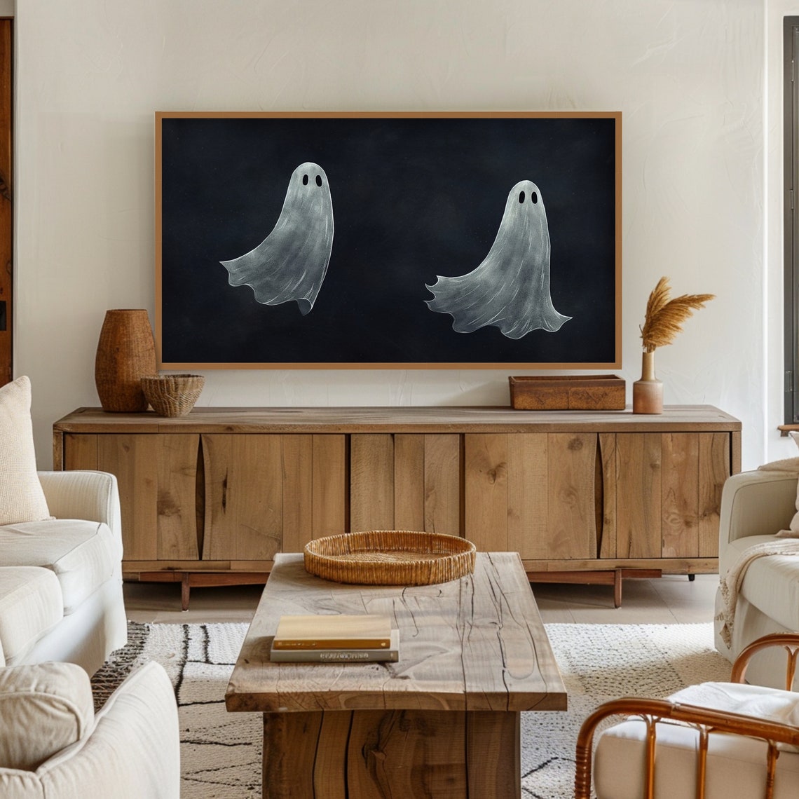 Halloween Frame Tv Art Ghost Minimalist Tv Art File Cute Ghosts Black And White Instant - Image 3