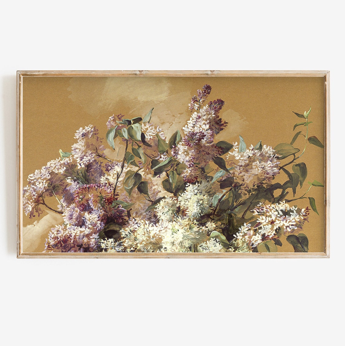 Vintage Lilac Blossom Bouquet Still Life Gold Background Poster