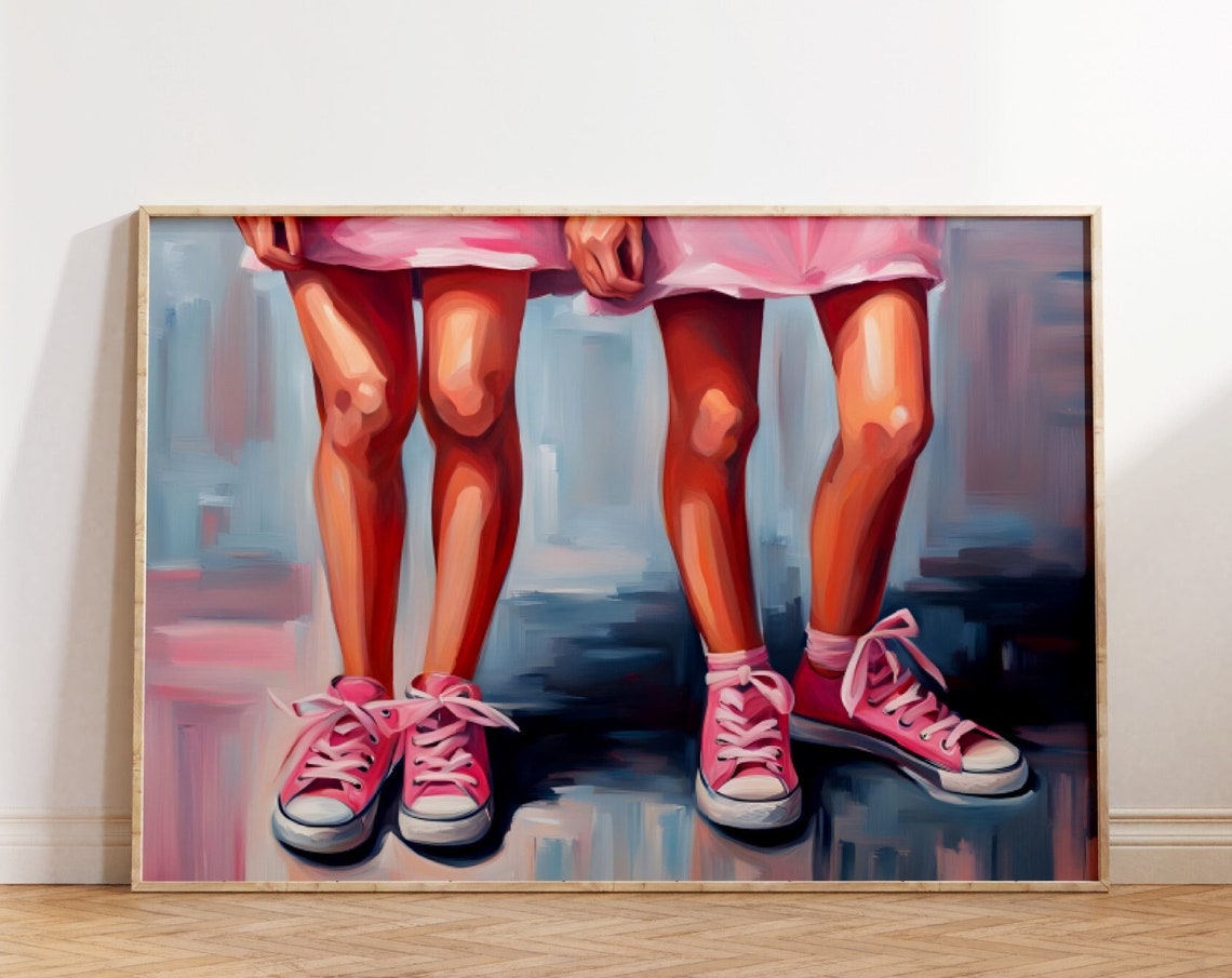 Two Girls Pink Sneakers Legs Painting Friendship BFF Wall Poster