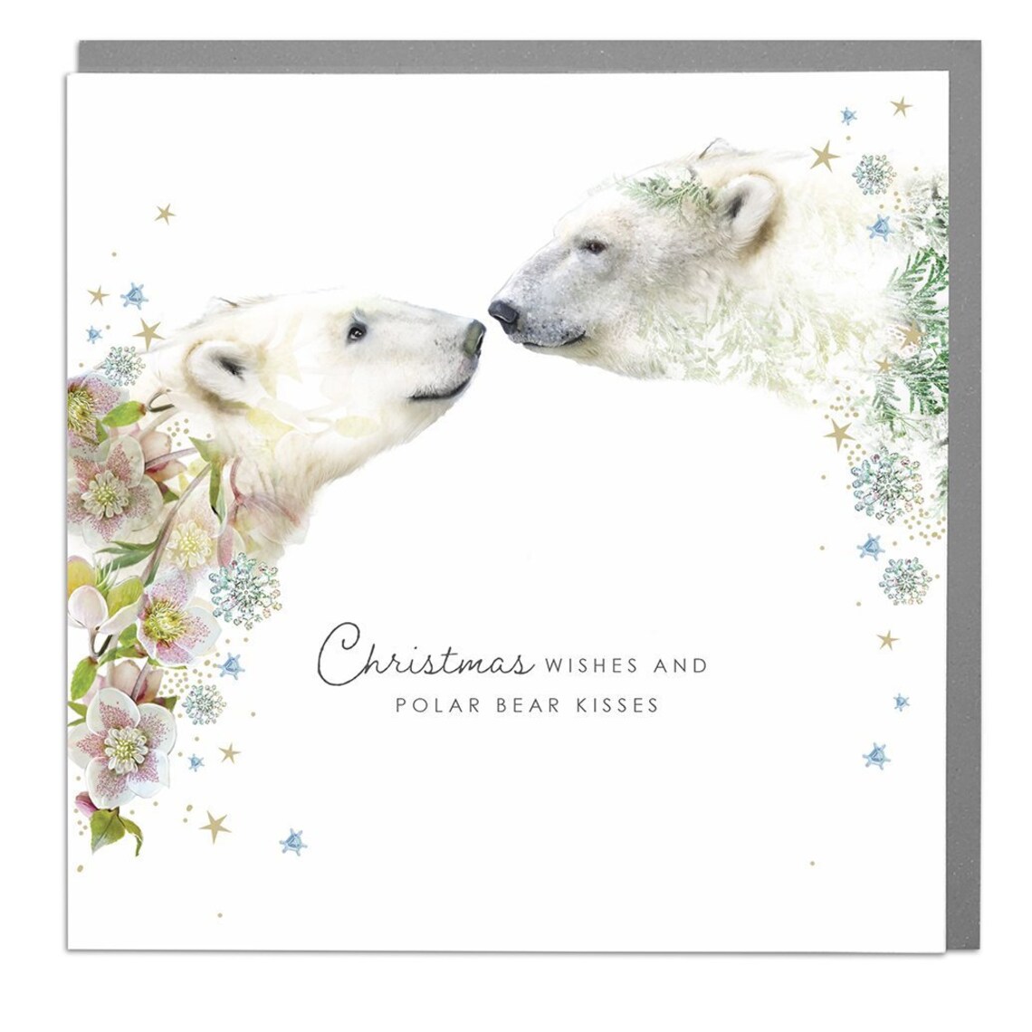 Polar Bears Kisses Christmas Wishes Card Winter Couple Art Print