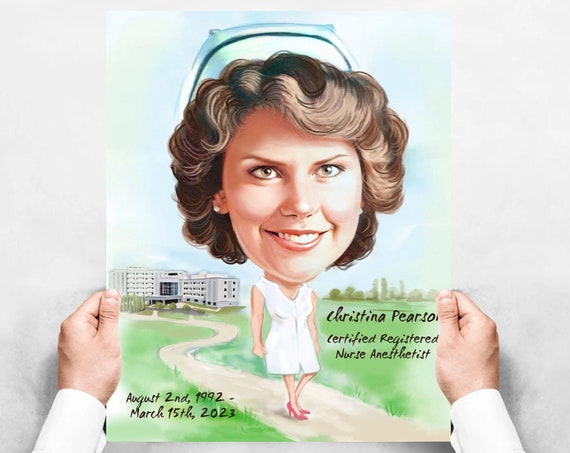 Custom Nurse Retirement Caricature Portrait From Photo Poster