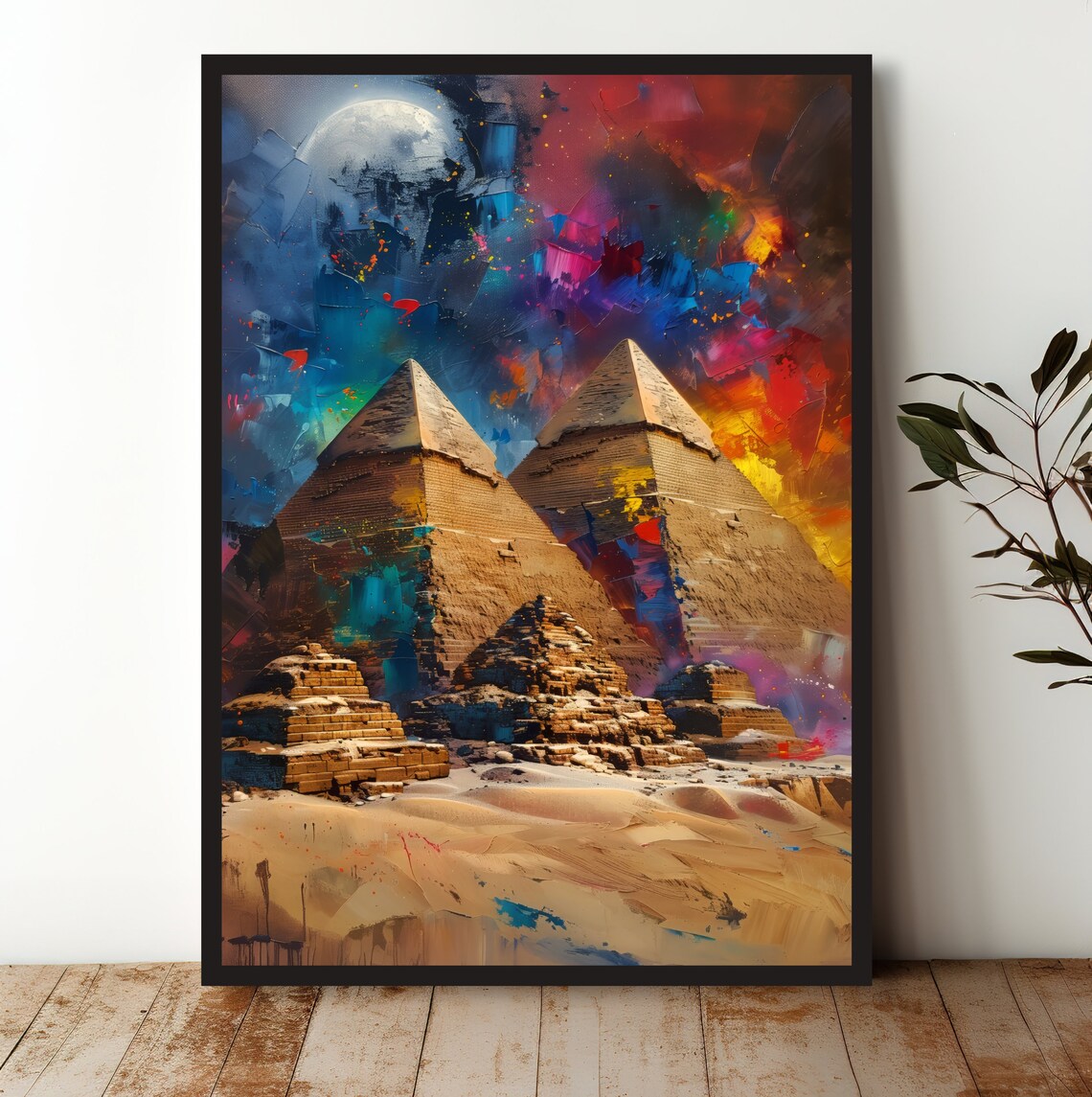 Pyramids of Giza Colorful Abstract Cosmic Sky Egypt Travel Poster