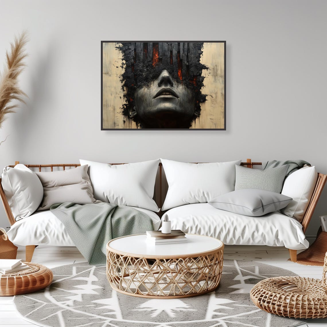 Abstract Expressionist Wall Art Print Featuring Dark Surreal Face Artwork Unique Emotional Gift For Art Lovers Museum Quality Home Decor - Image 2