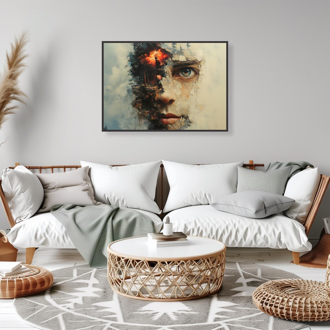 Surreal Nature Art Print Abstract Forest Fire Face Poster Dreamy Landscape Decor Museum Quality Unframed Art - Image 2