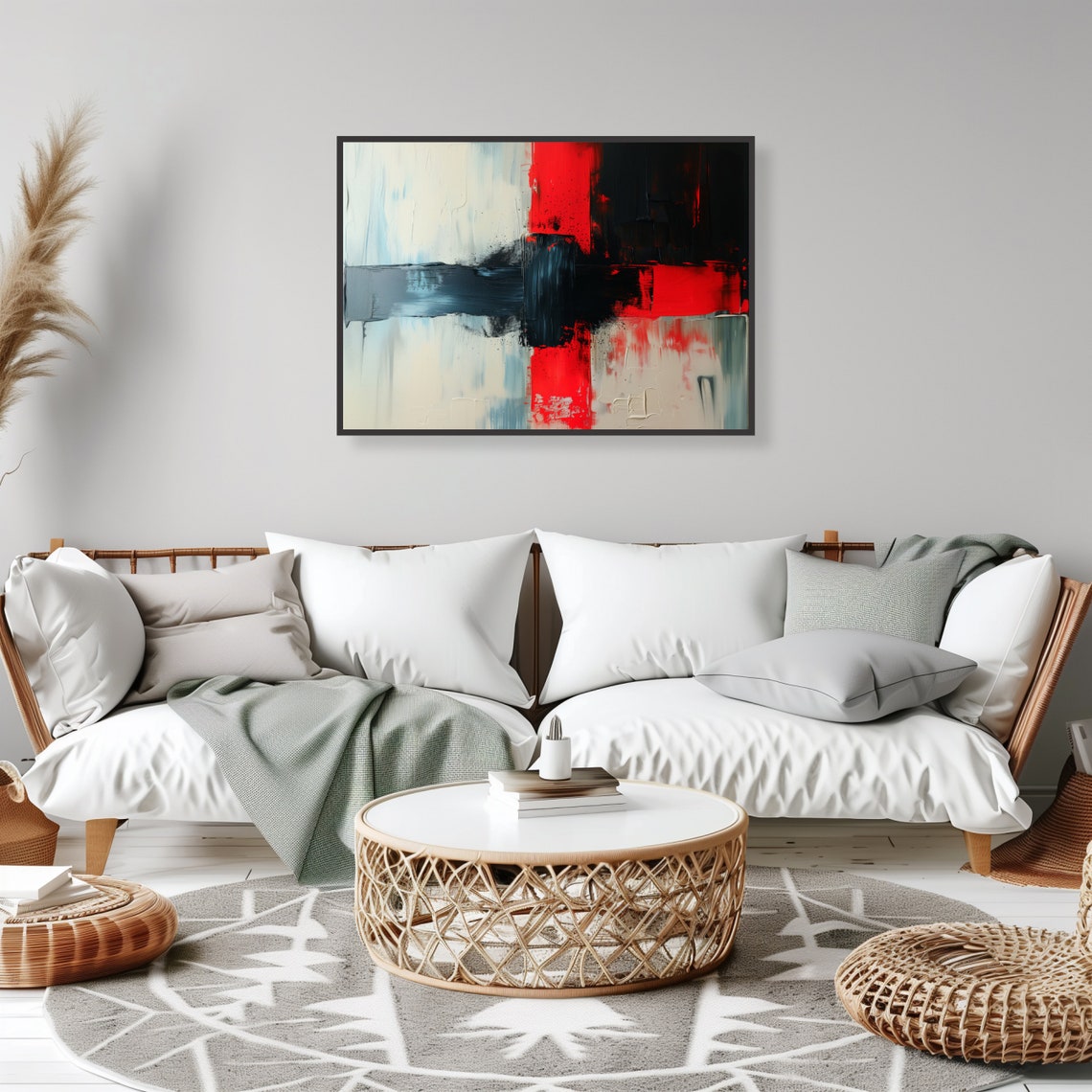 Bold Red Black Gold Abstract Cross Composition Modern Art Poster - Image 2