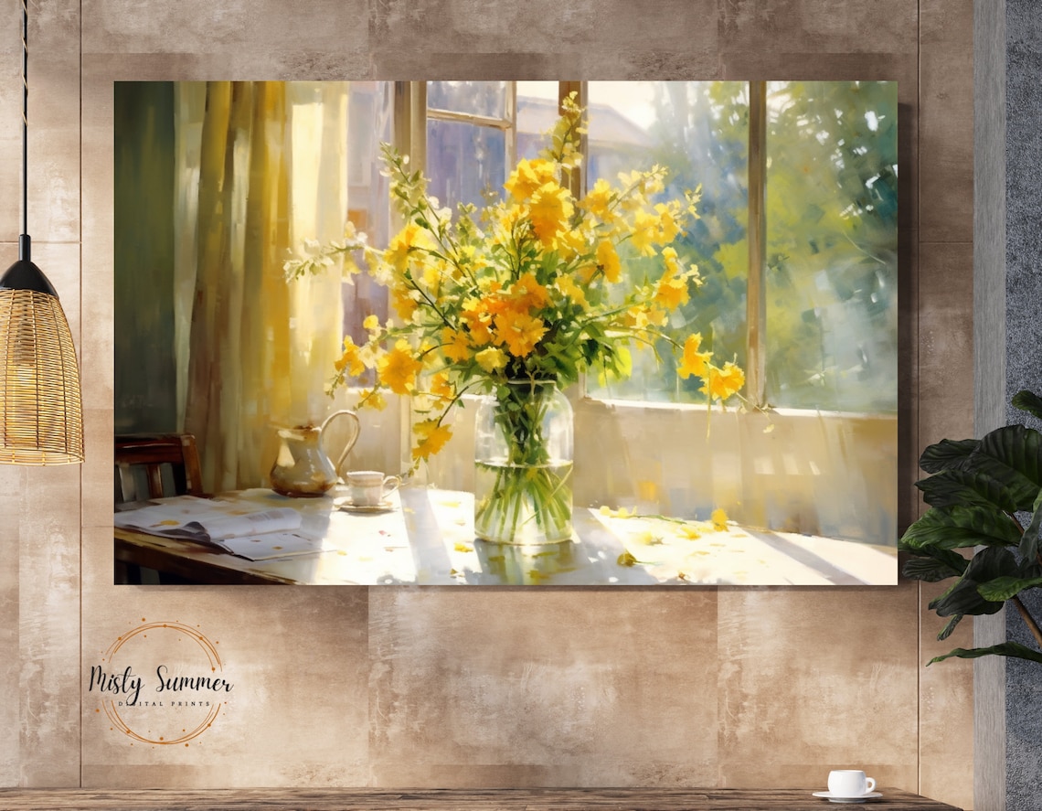 Watercolor Vase of Yellow Flowers, Sunny Window Art Print - Image 4