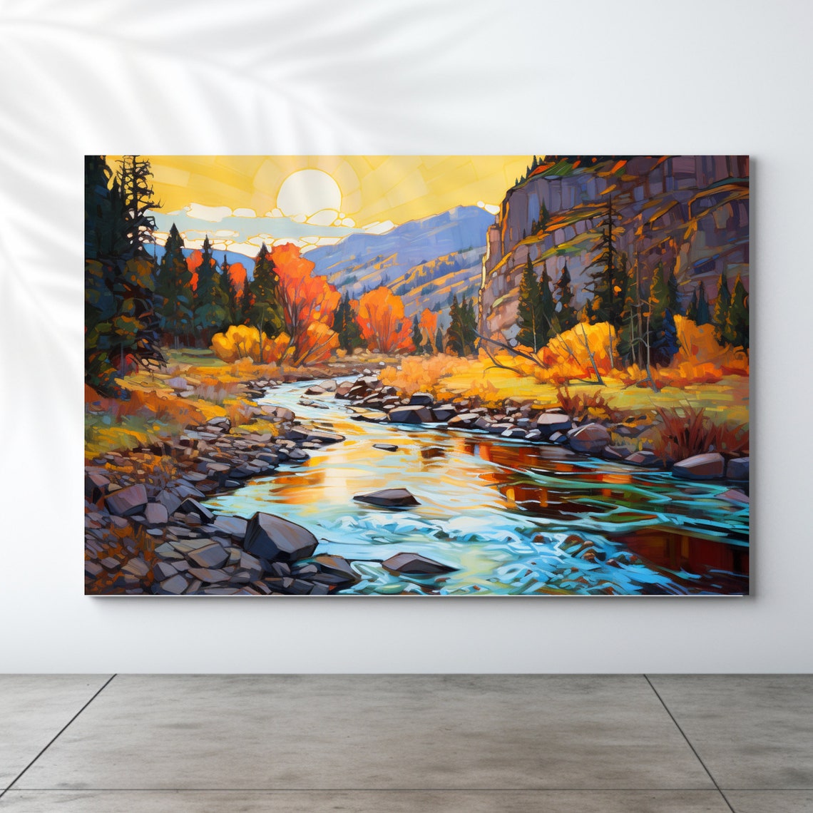 Neon River Original Abstract Impressionist Art Landscape Print On Wall Decor Living Room Boho Home Decor Western Style Art - Image 3