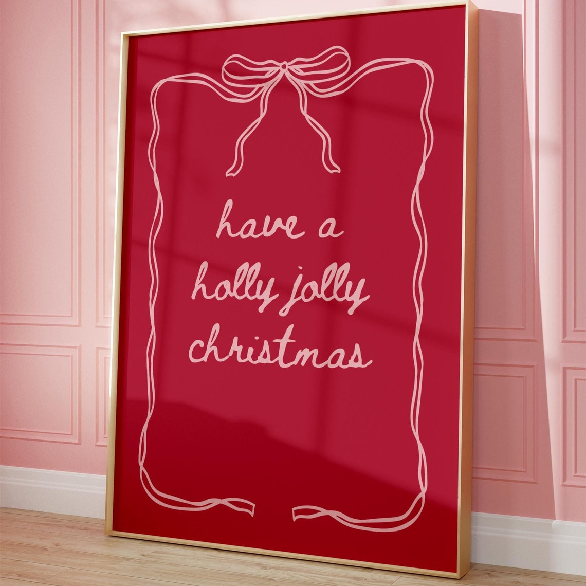 Have a Holly Jolly Christmas Red Coquette Bow Typography Poster - Image 4