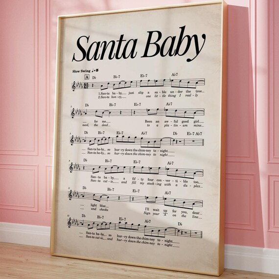 Santa Baby Vintage Sheet Music Retro Classic Christmas Song Poster