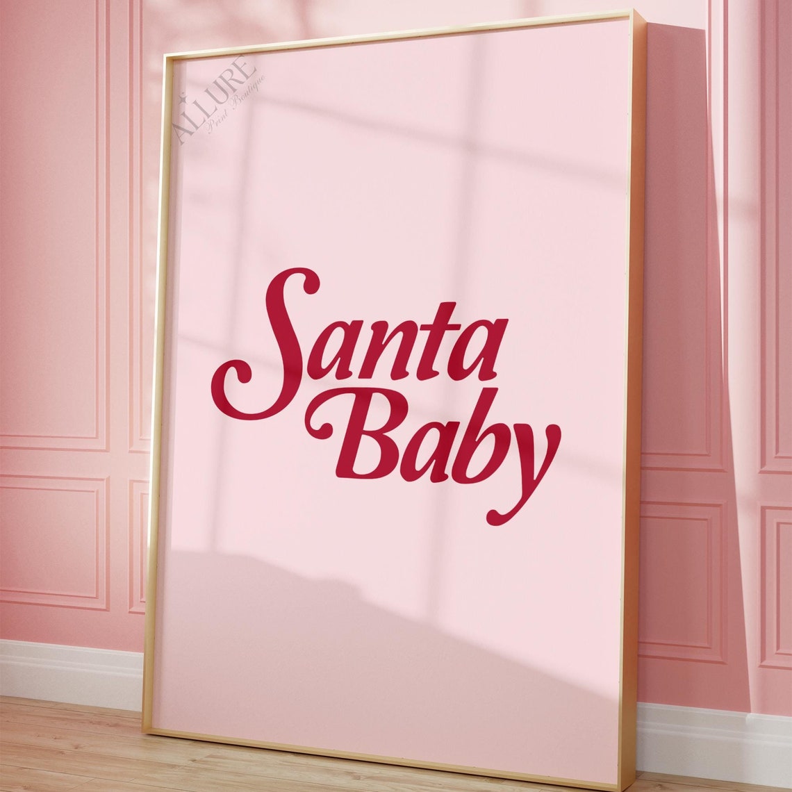 Santa Baby Red Retro Script Pink Christmas Typography Poster - Image 4