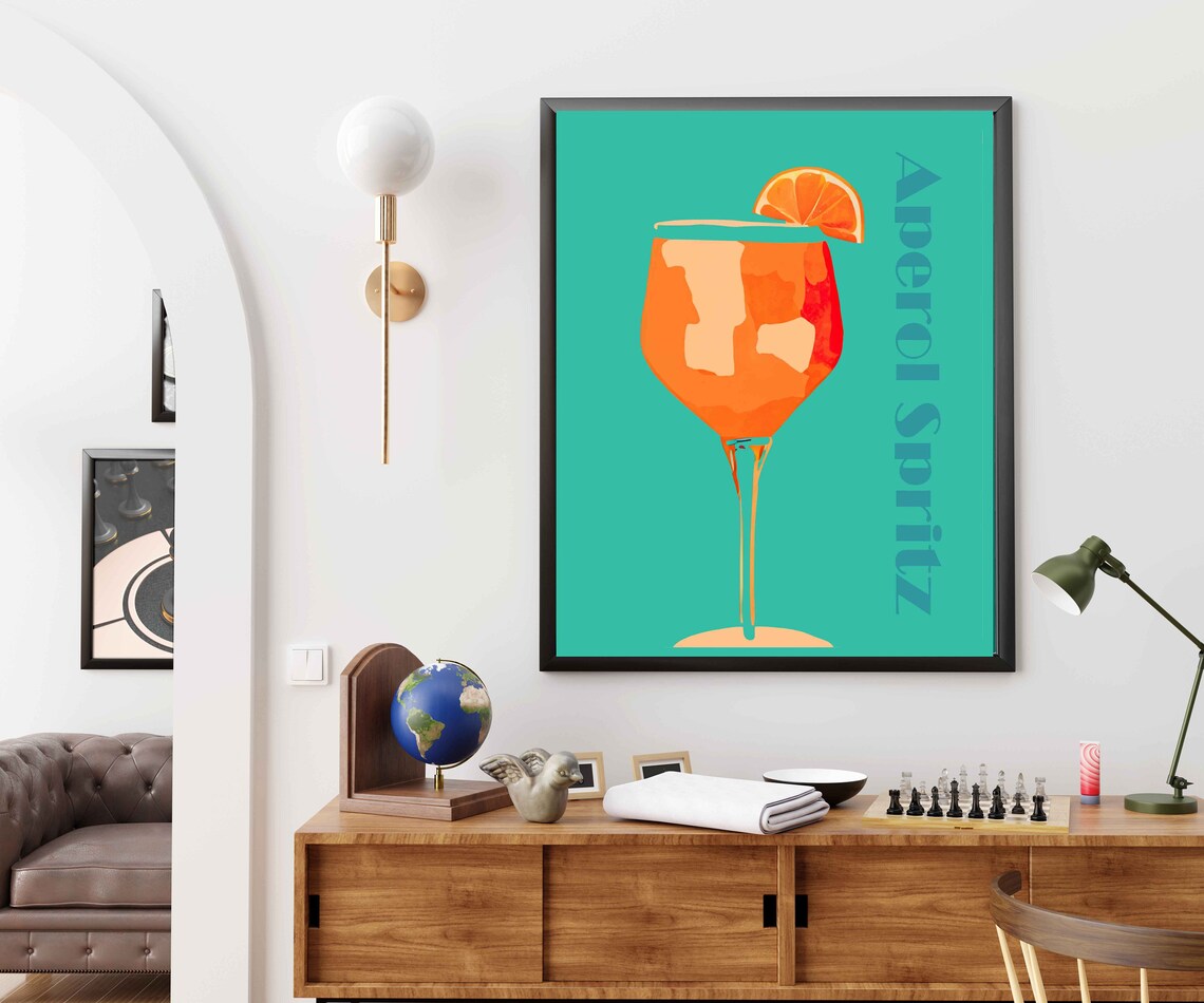 Aperol Spritz Retro Sunny Cocktail Teal Orange Bar Design Poster