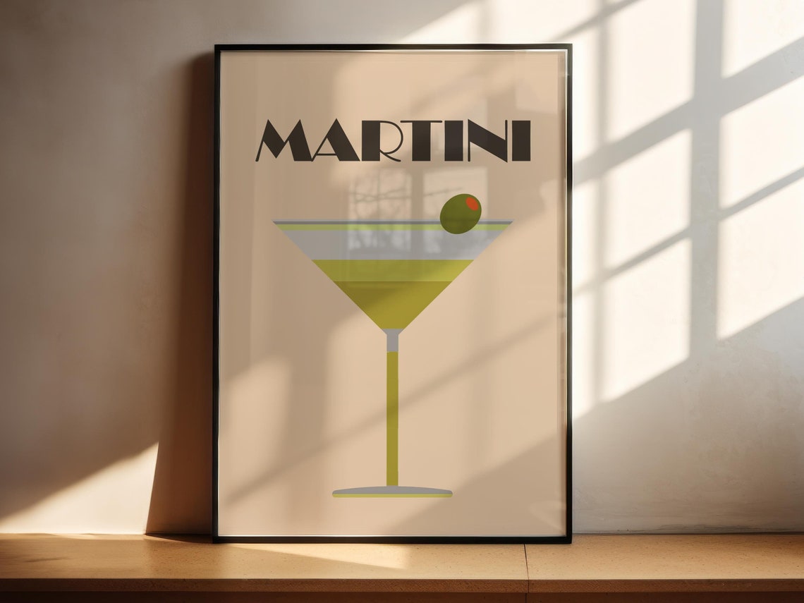 Martini Dirty Olive Cocktail Retro Style Vintage Bar Design Poster