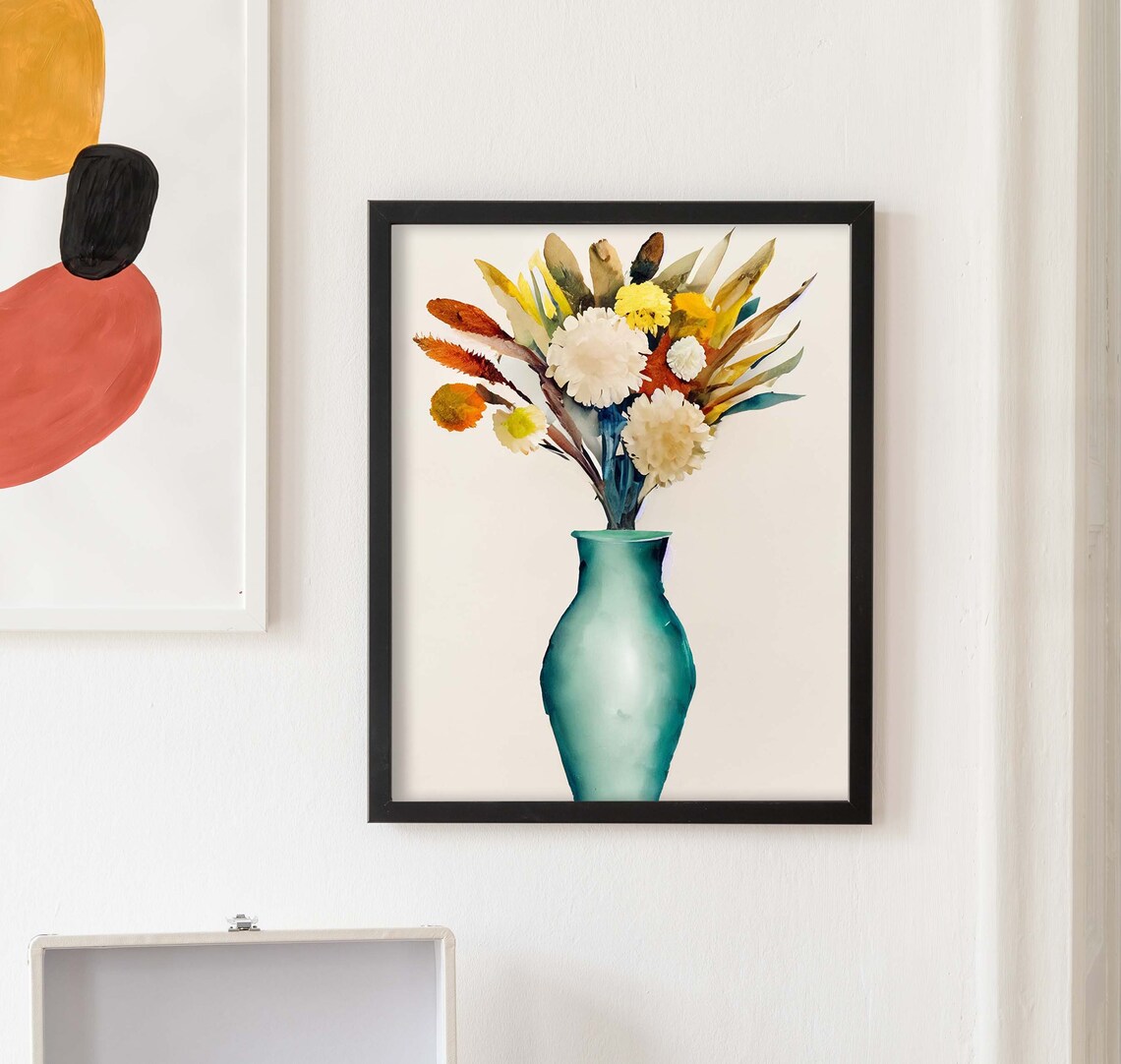Neutral Tone Flowers In Vase Watercolor Style Botanical Poster - Image 2