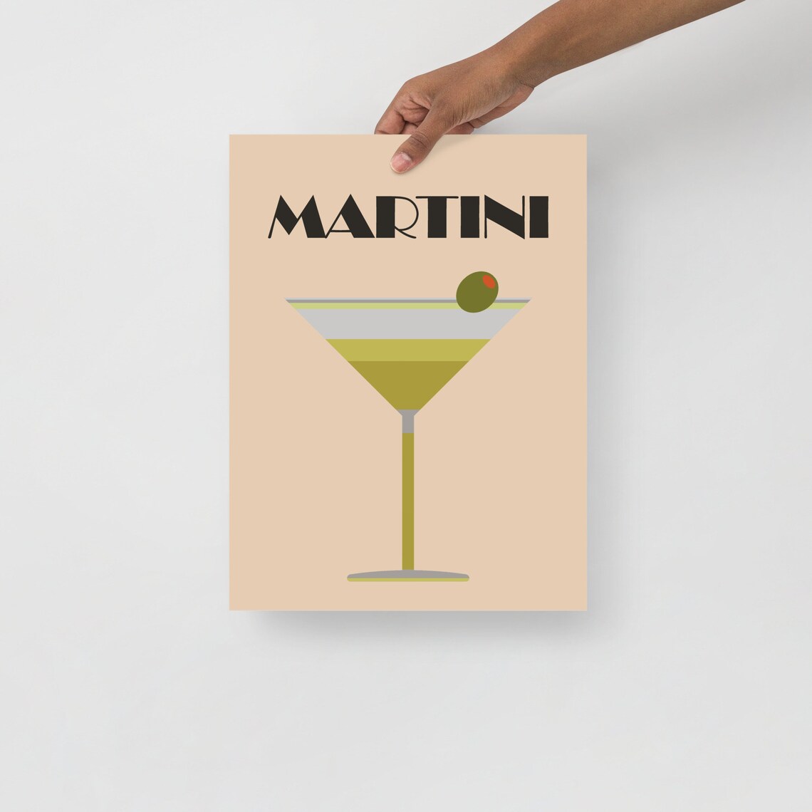 Martini Cocktail Art Deco Olive Glass Retro Beige Bar Cart Art Poster - Image 2