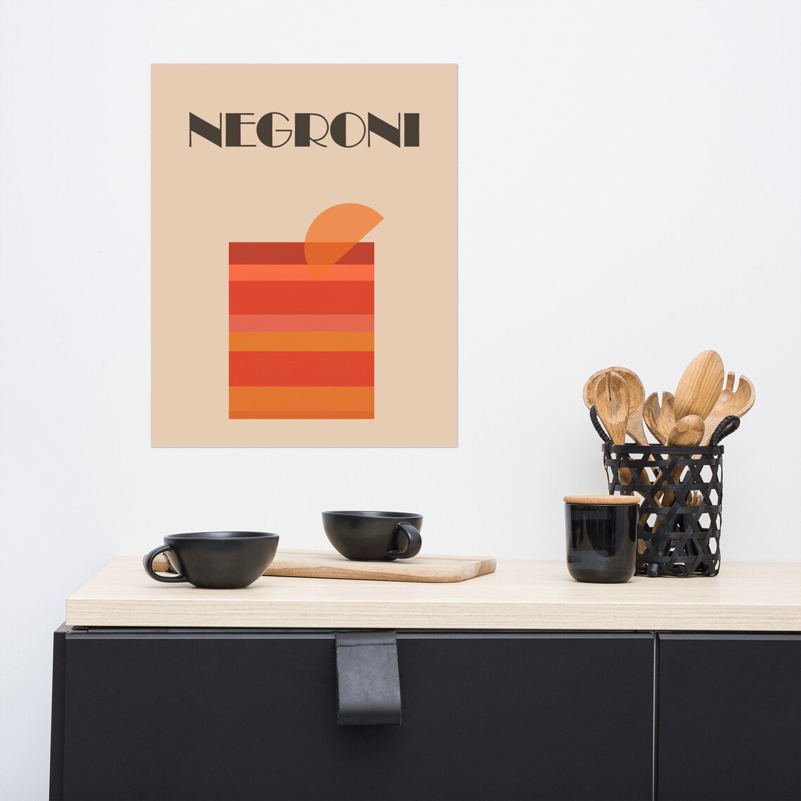 Negroni Cocktail Art Deco Orange Stripe Retro Beige Bar Cart Art Poster - Image 2