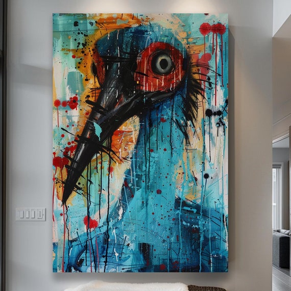 Abstract Bird Print Bold And Colorful Wall Art Vibrant Modern Animal Painting Framed Contemporary Bird Decor Expressive Art
