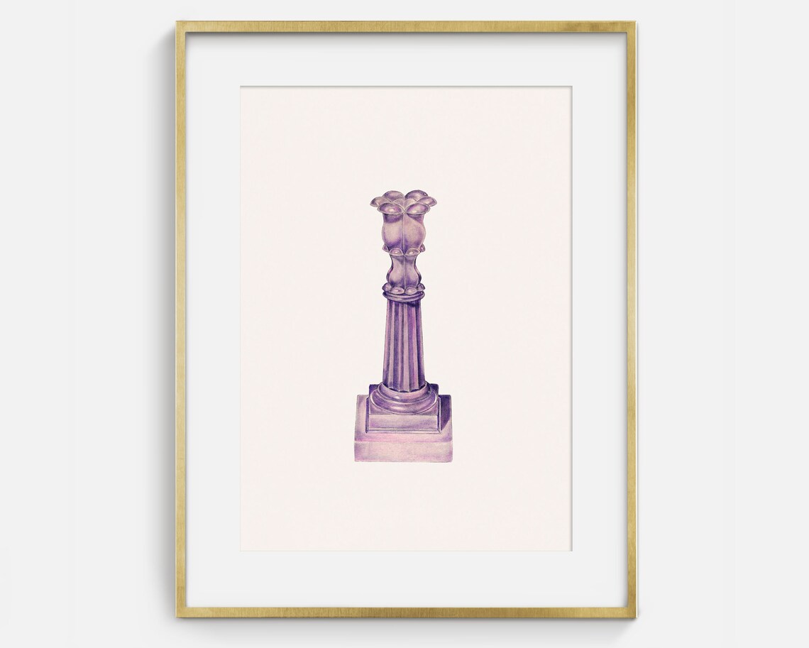 Purple Glass Candlestick Antique Object Watercolor Drawing Art Poster - Image 2